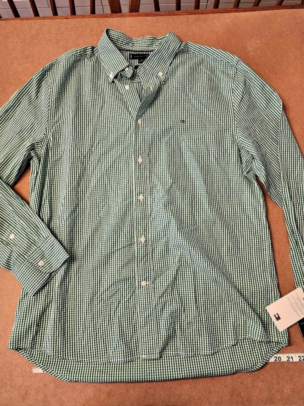 Tommy Hilfiger TH Flex Regular Fit Gingham Shirt in Green & White Size XL